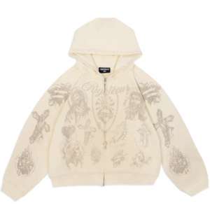 We Are Righteous Tatted Believer Zip Up Cream front view