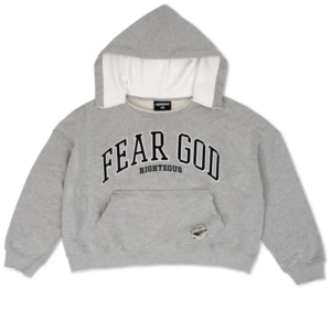 We Are Righteous Fear God Distressed Cropped Hoodie front view