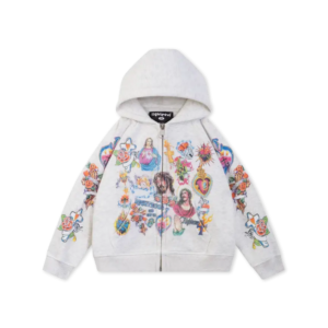 We Are Righteous Risen King Cropped Zip Up Hoodie White front view