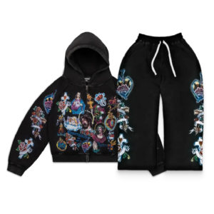 We Are Righteous “Risen King” Cropped Zip Tracksuit Black front view