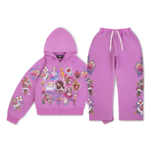 We Are Righteous “Risen King” Cropped Zip Tracksuit Purple front view
